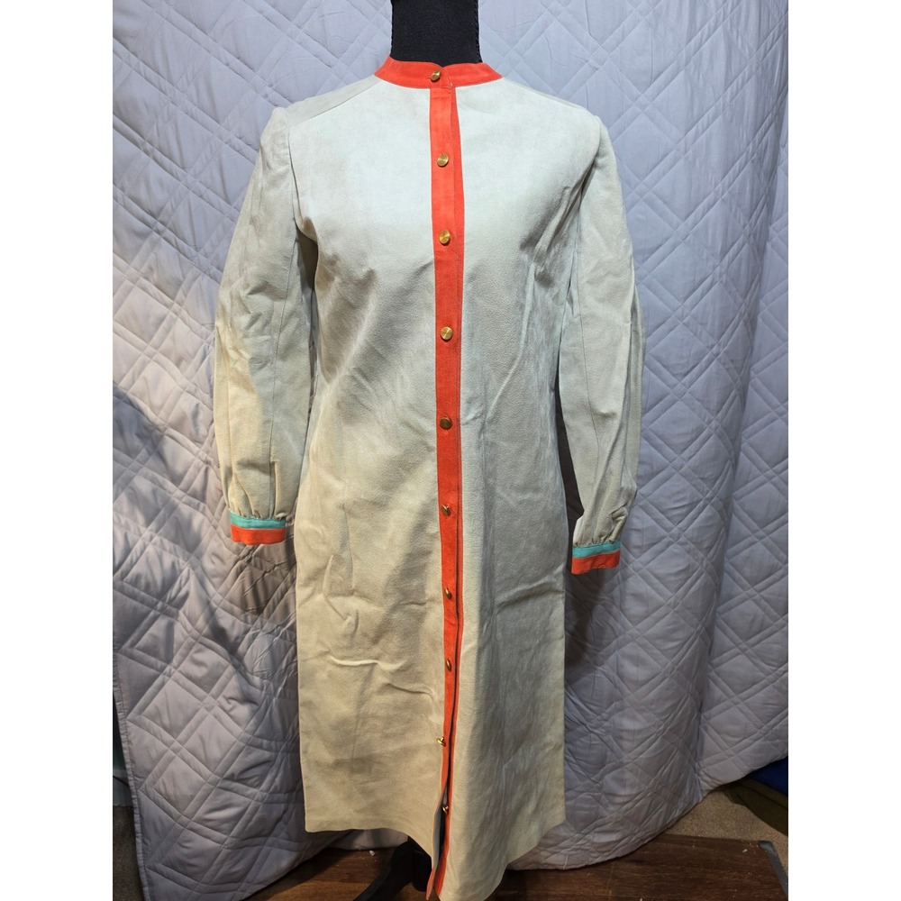 Mollie Parnis Saks Fifth Avenue VTG Ultra Suede Dress Gray Orange 70s Mod TLC